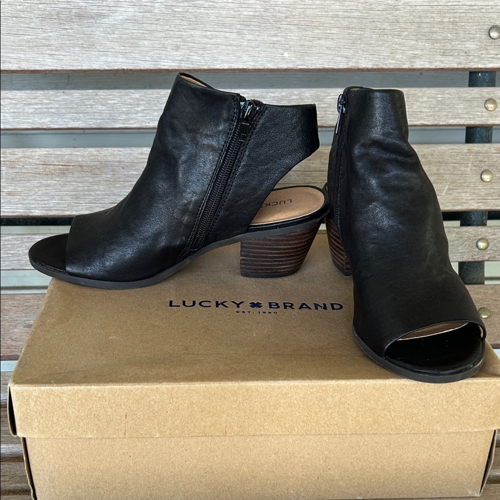 Lucky Brand Black Open Toe Ankle Booties